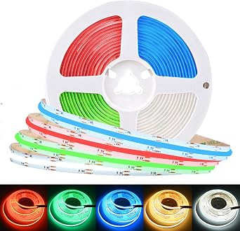 RGBW FCOB COB RGB LED Strip Light Flexible Dimmable LED Strips,16.4FT 4000K Natural White,CRI 90+, 12mm Width 784LEDs/m High Density Uniform Light for TV Bedroom Party Home Decor DC 24V