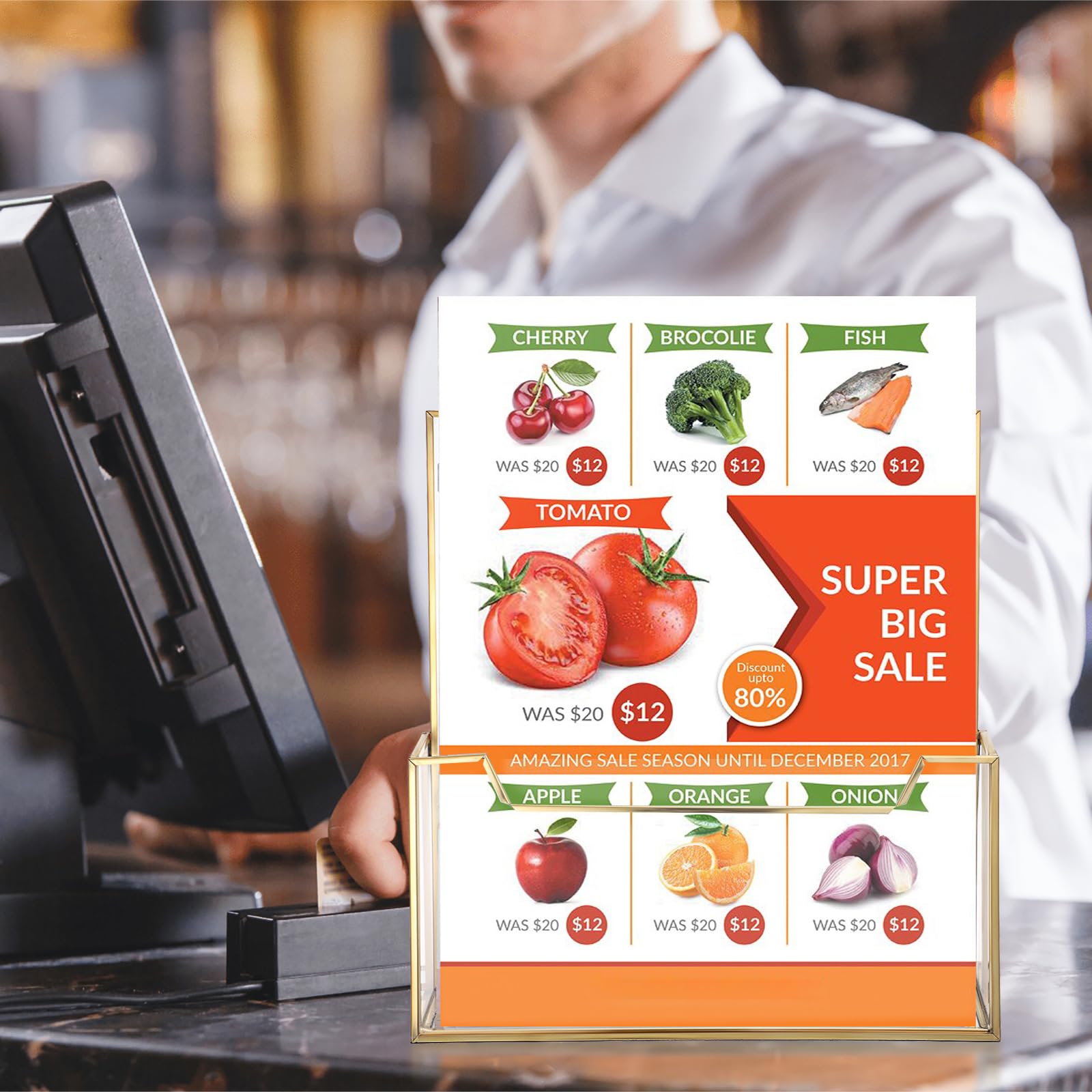 SUMTree Porte-brochures en métal et en verre porte de documents A4 support pour littérature de comptoir support d’affichage, 23 * 8 * 23.8cm