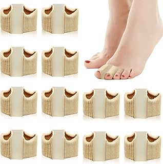 12Pcs Toe Spacers for Feet Women, 2 Loops Bunion Corrector Toe Straighteners, Gel Toe Spreaders for Women, Toe Protectors Toe Separators for Women Bunion Overlapping Hammer Crooked Big Toes(Beige)