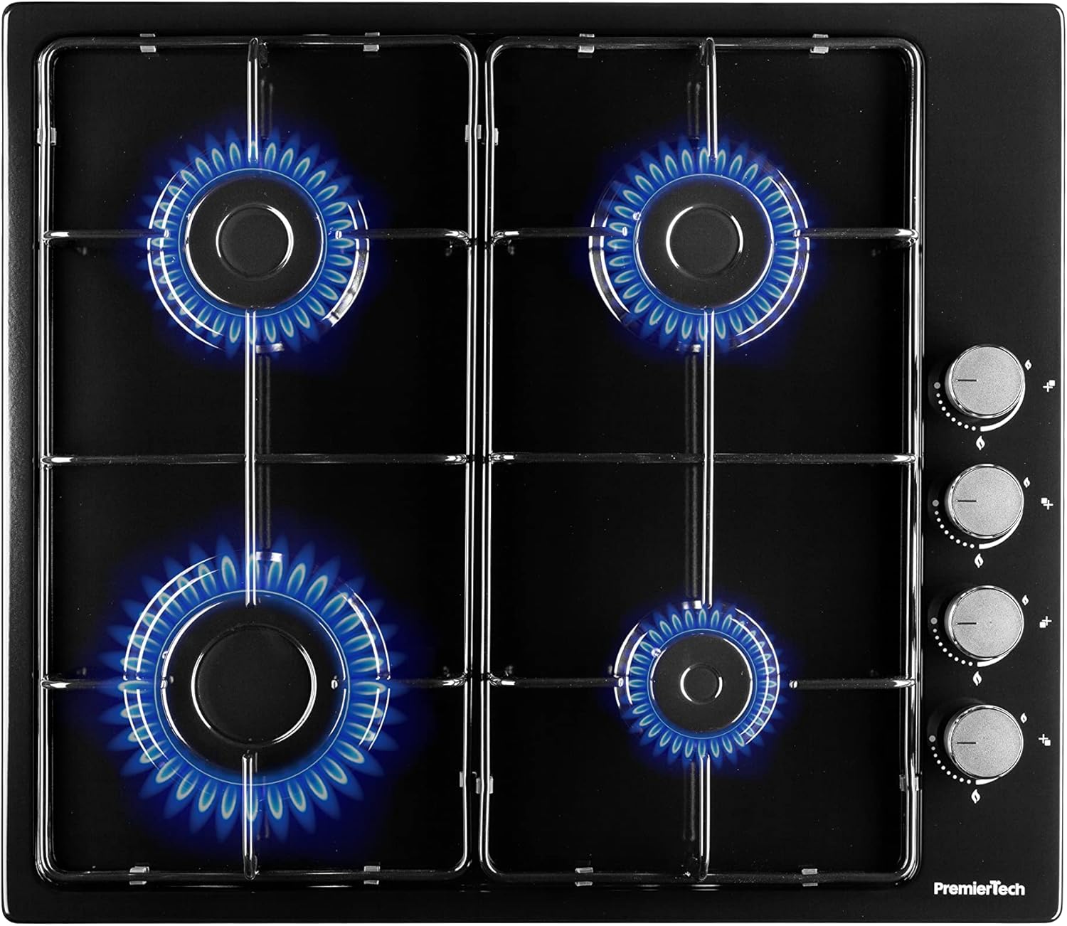 Piano Cottura a Gas 4 fuochi 60cm Nero Lucido, con ugelli per Metano e Gpl, PremierTech PC604BEG Piano Cottura a Gas 4 fuochi 60cm Nero Lucido, con ugelli per Metano e Gpl, PremierTech PC604BEG