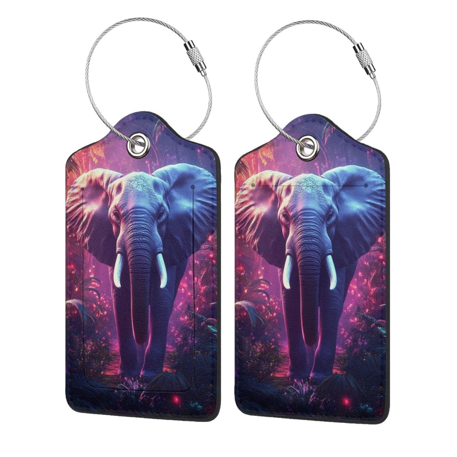 4 etiquetas de equipaje de piel sintética para maleta, etiqueta de equipaje de elefante morado con bucle de acero inoxidable, etiqueta de identificación de cubierta de privacidad para mujeres y