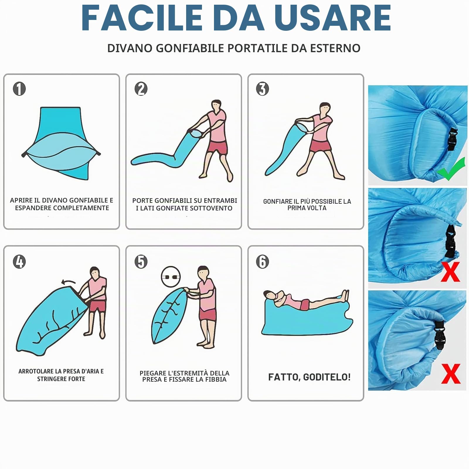 Divano Gonfiabile, Sdraio Air con Pacchetto Portatile, Divano ad Aria Air Campeggio per Viaggi, all'aperto, Campeggio, Escursionismo, Piscina e Feste in Spiaggia
