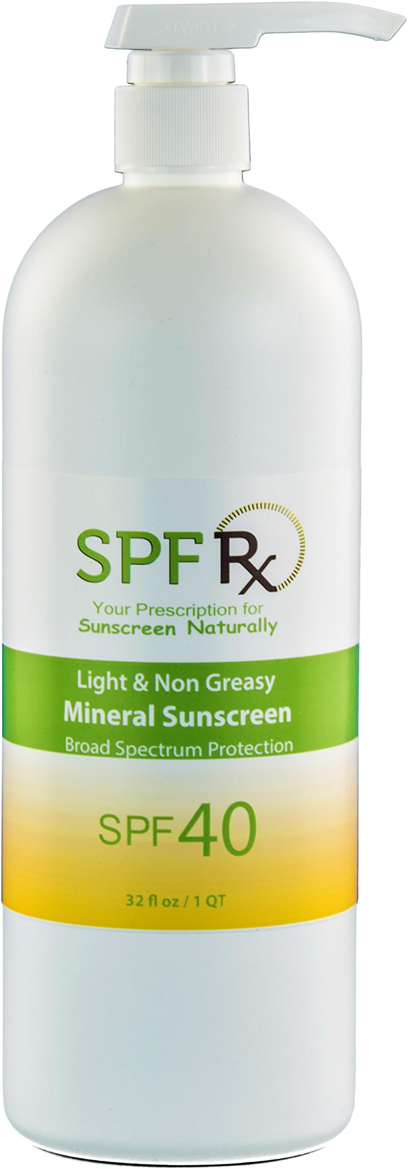 SPF Rx SUNBLOCK BULK SPF 40, Natural Sunscreen With Zinc Oxide & Titanium Dioxide, Chemical Free Mineral Sunblock Lotion For Face & Body, UVA + UVB Broad Spectrum Protection, Non-Greasy, Fragrance Free & Reef Safe, Made in the USA, 32 ounce
