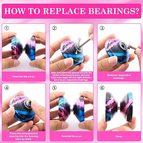 Miniatura 7 de YOYOSTUDIO X0312 - Yoyo de giro de dedo para niños de 8 a 12 años, Yo Yo Yo de metal para niños y adultos con kit de rodamientos Yoyos que no