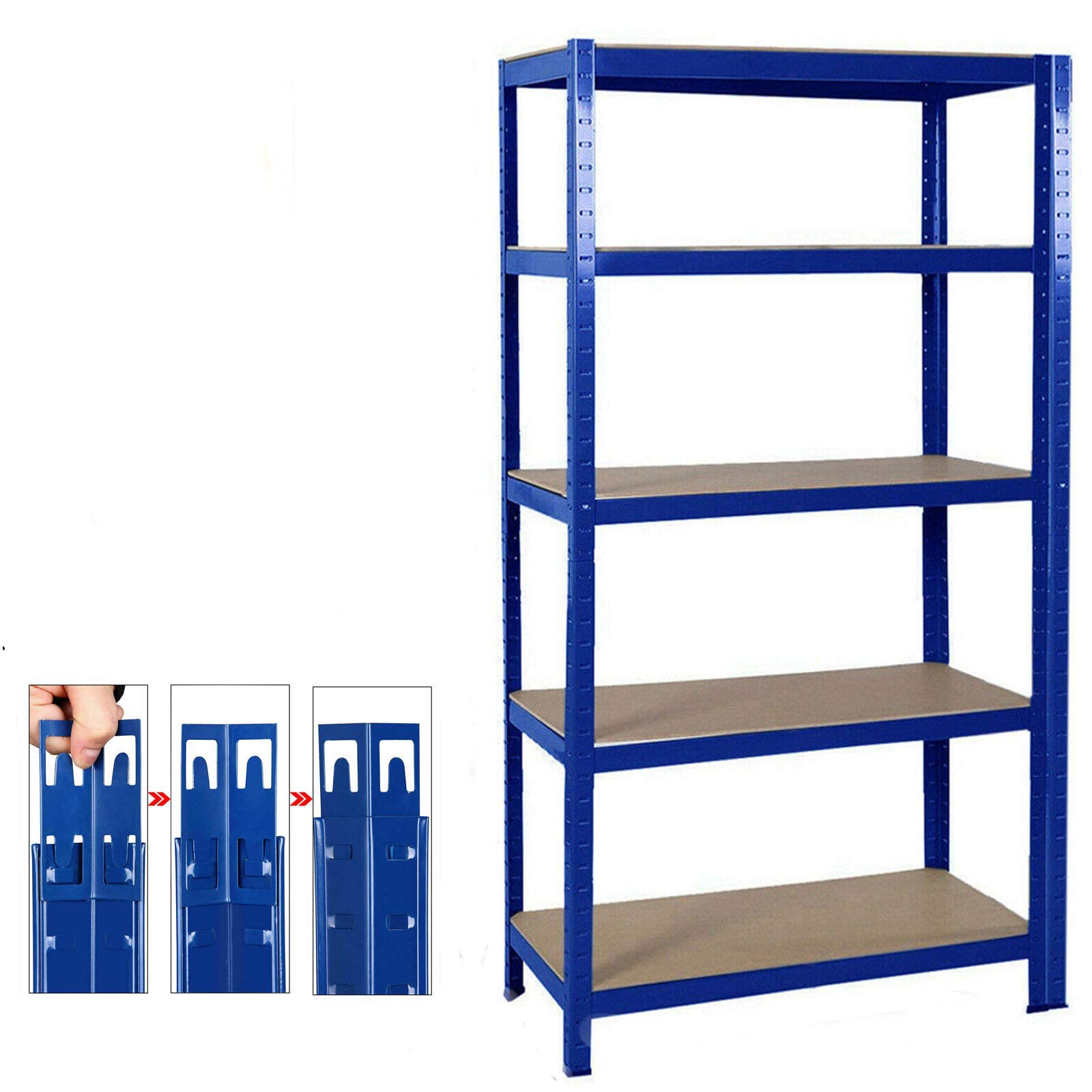regał magazynowy do dużych obciążeń, warsztatowy, wtykowy, do piwnicy, biurowy, 180 x 90 x 40 cm (wys. x szer. x gł.), 5 płyt MDF, nośność do 875 kg – niebieski