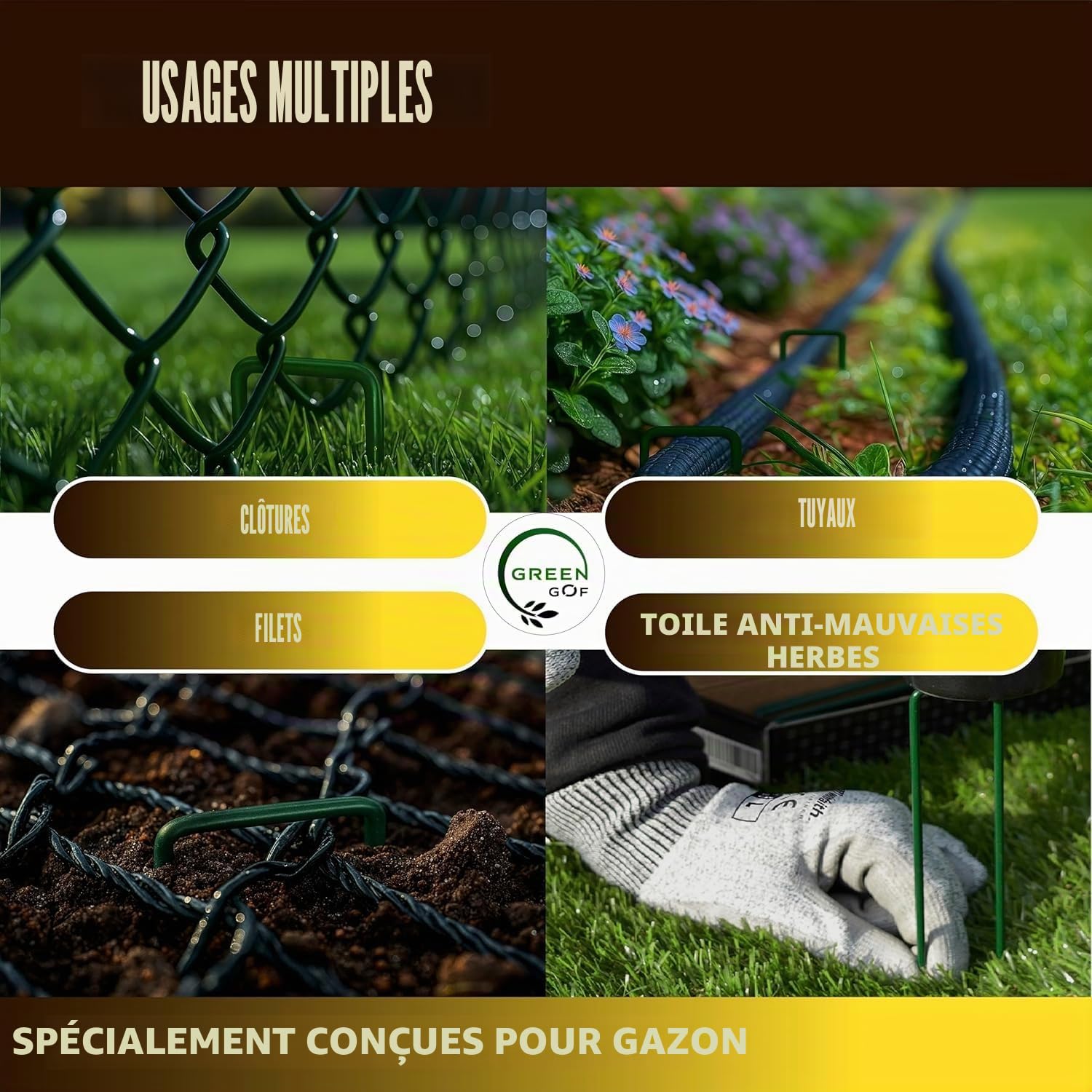 Suinga Agrafes pour Gazon Artificiel | Lot de 50 piquets de Fixation en métal galvanisé pour Filets | Clous résistants pour Jardins et terrasses | Ancrage pour Gazon Artificiel Vert