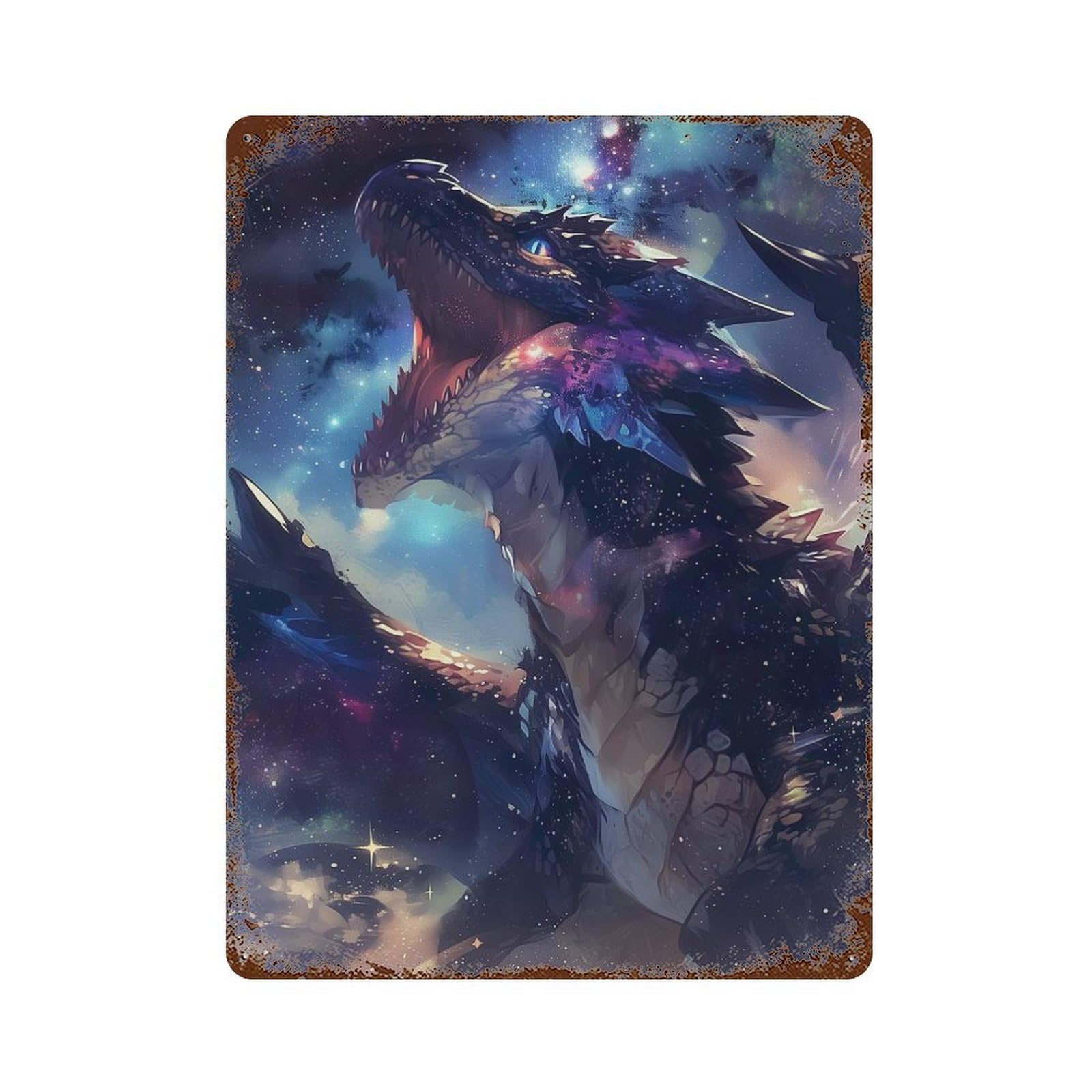 Screaming Galaxy Dragon Vintage Rust Metal Sign 15.7"x11.8", for Pub, Kitchen And Man Cave Decor, Rustic Home Decor