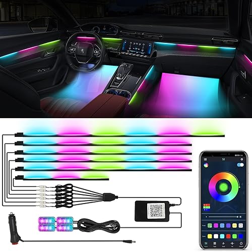 Dreamcolor - Luces interiores para automóvil, accesorios de automóvil WEBUPAR 10 en 1 tira de luces LED para automóvil con control de aplicación y
