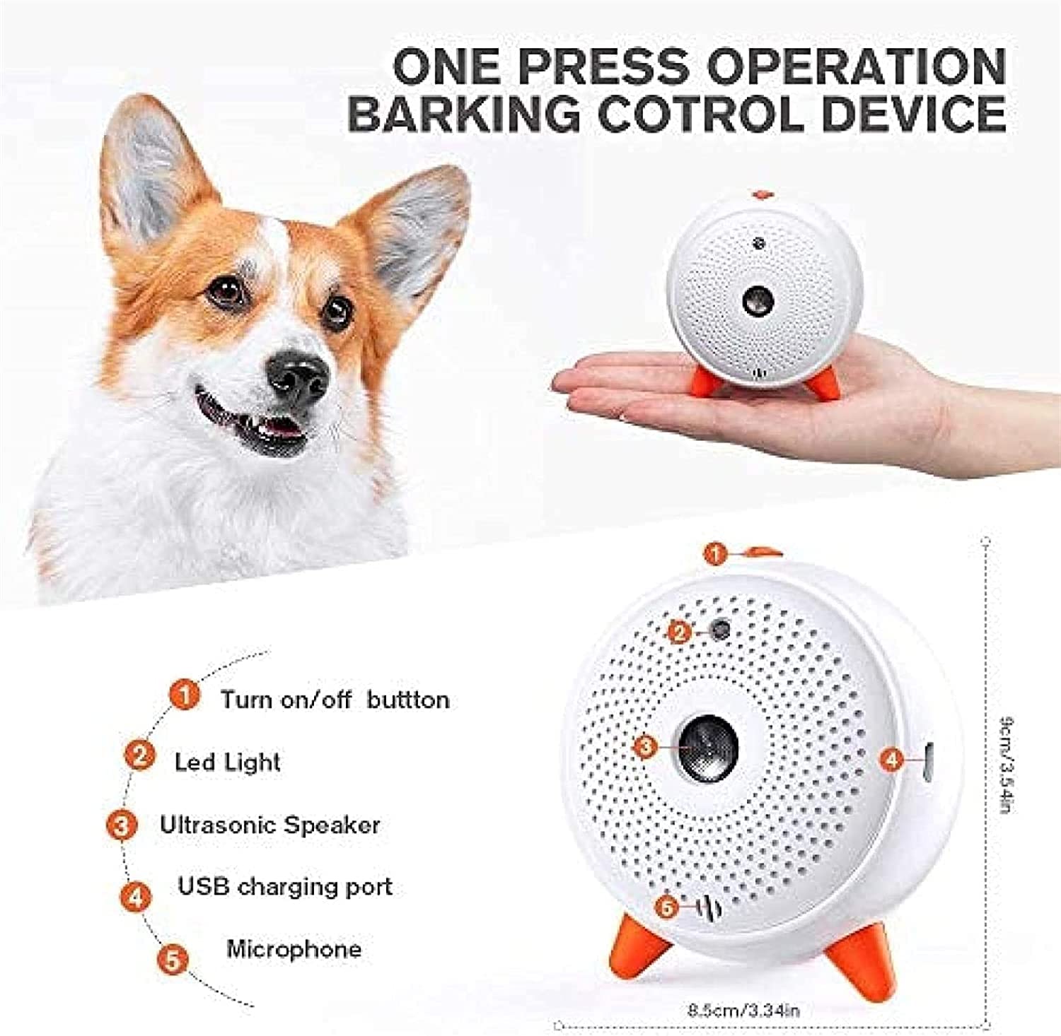 Dispositivo antiladridos, dispositivo de control de ladridos 2 en 1 y entrenamiento de perros, disuasorio ultrasónico de ladridos de perros, caja de ladridos impermeable, dispositivos de control de la