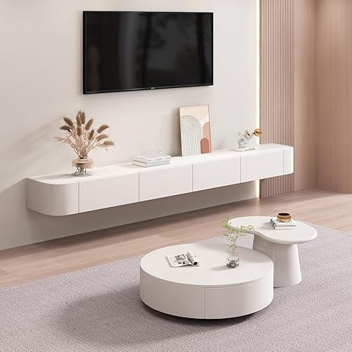 Miniatura 4 de Soporte flotante de TV - Consola multimedia montada en la pared con 2 cajones, centro de entretenimiento flotante, gabinete de TV, estante de