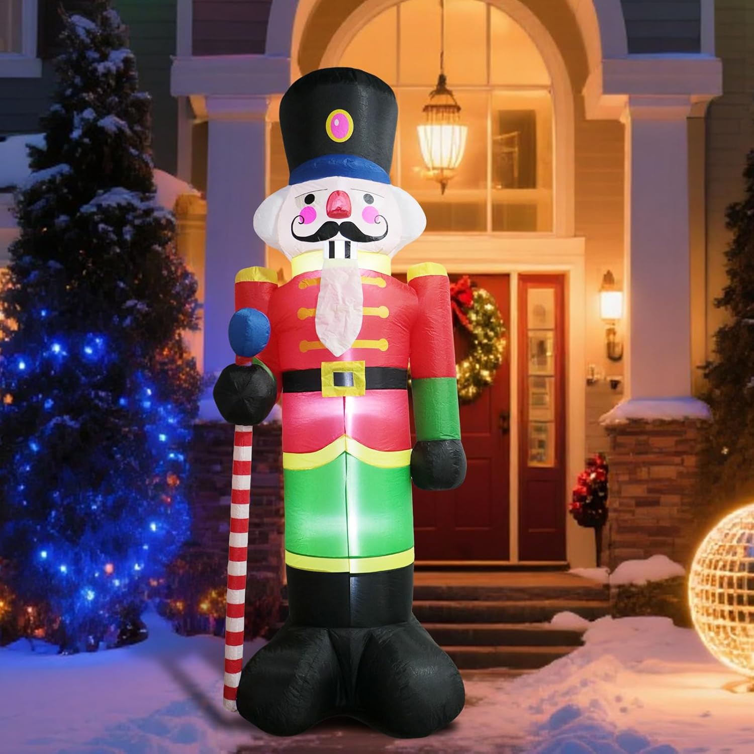 8FT Tall Christmas Inflatable Nutcracker Soldier, Christmas Inflatables Soldier Guard Blow up with Build-in LED Lights, Fan and Anchor Ropes, Outdoor, Party, Yard, Garden, Lawn Xmas Decoration