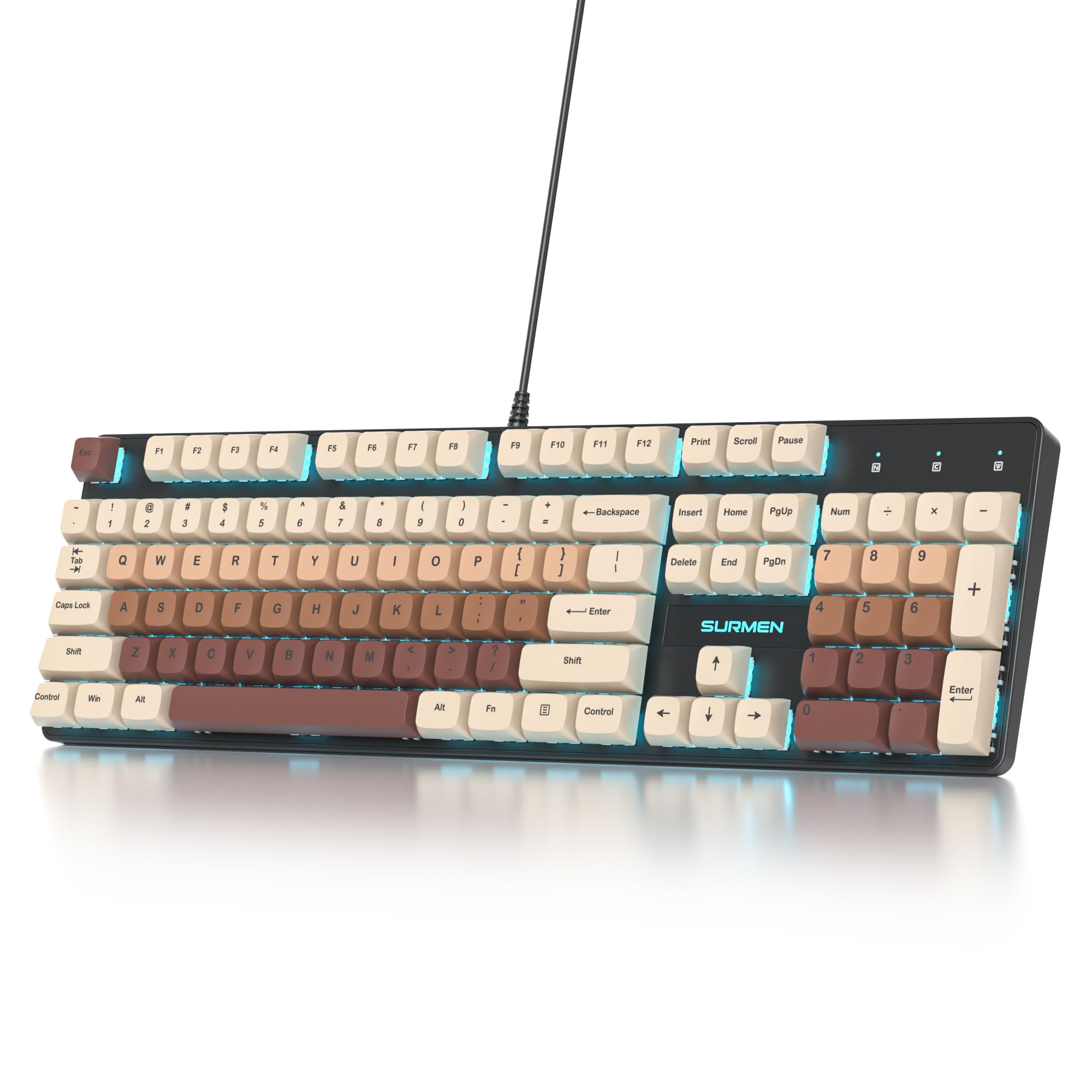 V200 pełnowymiarowa klawiatura mechaniczna, 104 klawisze, przewodowa, podświetlana USB RGB klawiatura do gier z czerwonymi przełącznikami, pełna ochrona przed zjawiskami, amerykańska QWERTY