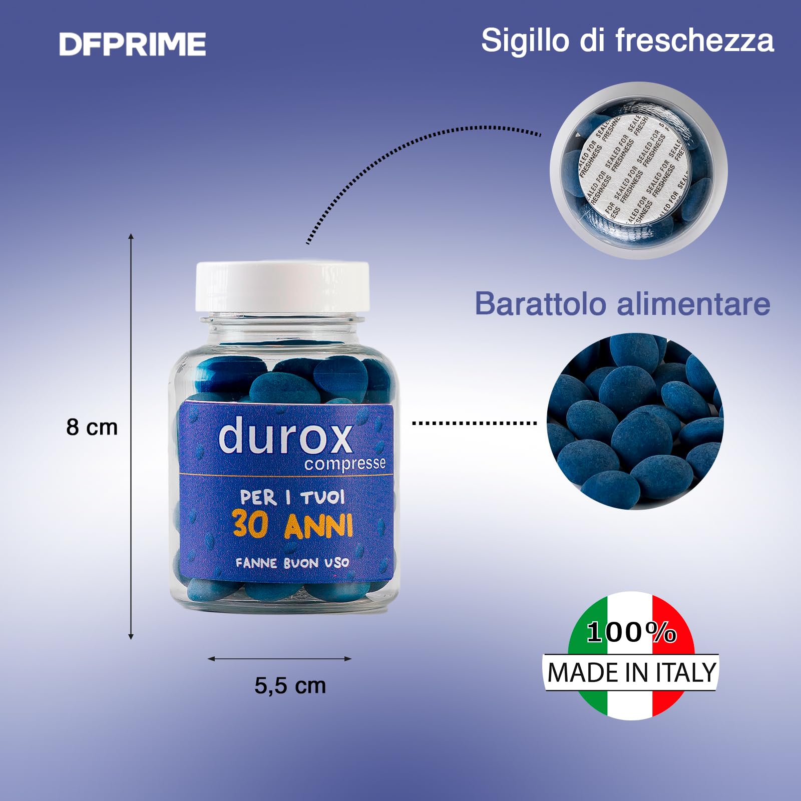 DUROX Compresse Blu 30 Anni – Scherzo Wiagras Goliardico per Uomo – Idea Regalo Divertente Compleanno 30 anni – Confetti Blu al Cioccolato – FANNE BUON USO
