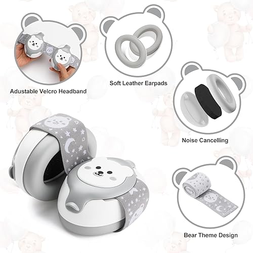 Miniatura 2 de Auriculares para bebés, protección de oídos para bebés de 0 a 36 meses, orejeras infantiles con diseño de oso pequeño y cancelación de ruido para