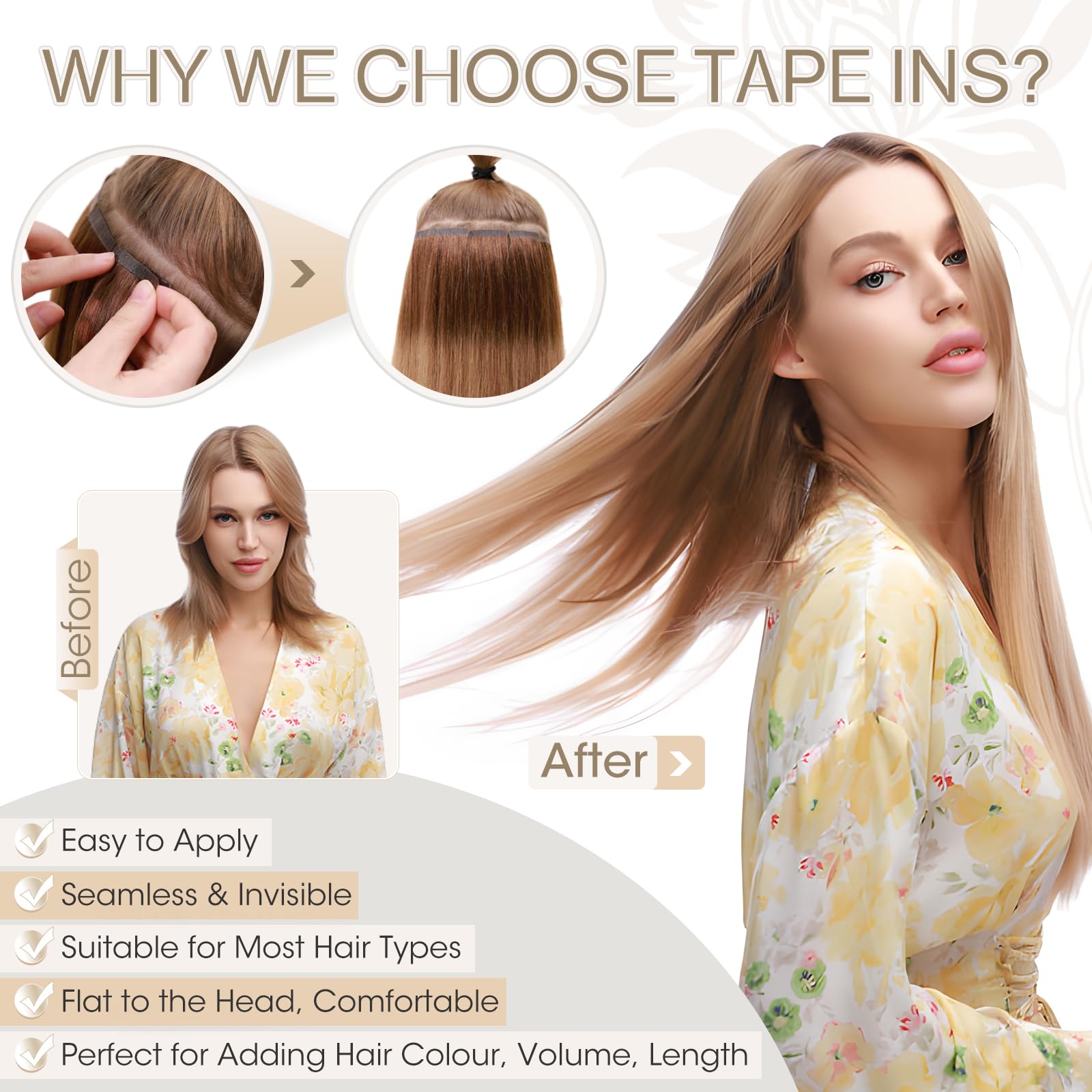 Elailite 40 Pcs Brown Tape in Hair Extensions Real Human Hair - Image 3