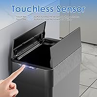 Vista 5 de AthLike Basurero automático con sensor de movimiento sin contacto de 13.2 galones, cubo de basura inteligente con tapa de cierre suave, anillo