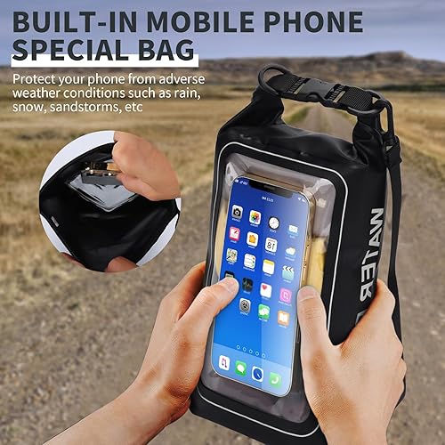 Miniatura 6 de Bolsa seca impermeable IP68, 2L  Bolsa impermeable enrollable para piscina, bolsas secas para kayak resistente al agua con bolsa para teléfono,