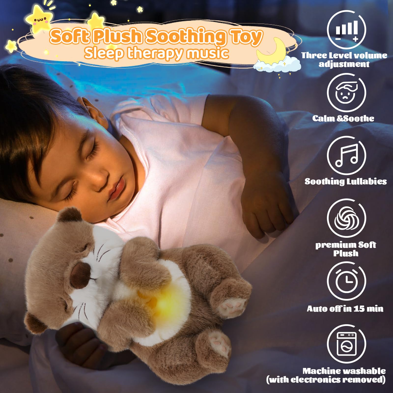 seOSTO Soothing Otter Breathing Teddy Plush with Light and Breathing Musical Sleep Aid for Baby Toys New Baby Gifts Anxiety Teddy for Adults - Image 2