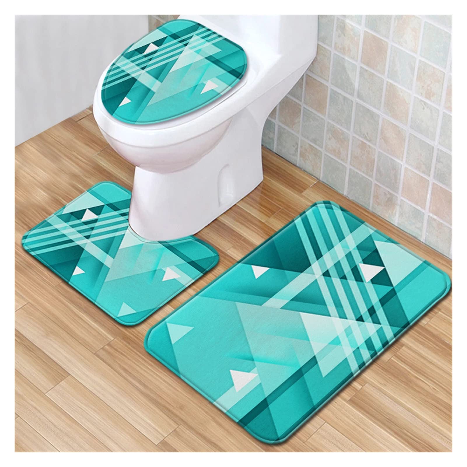 Tapetes de baño para baño Colorido patrón geométrico a rayas alfombra de baño alfombra de baño alfombra de baño antideslizante juego de alfombrillas de baño inodoro de tres piezas