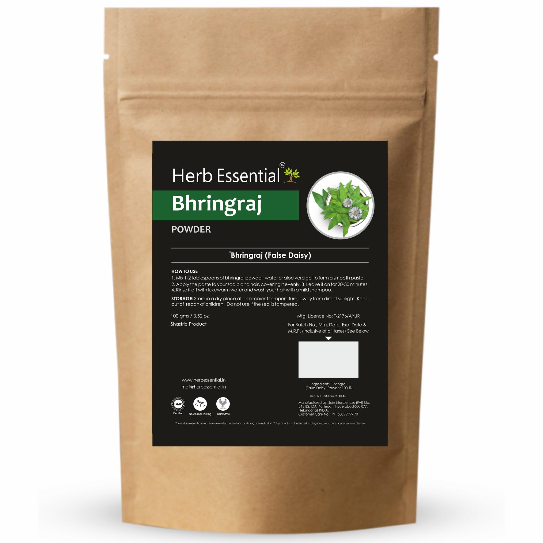 Herb Essential Bhringraj Powder - 100 Grams |for Hair Care |