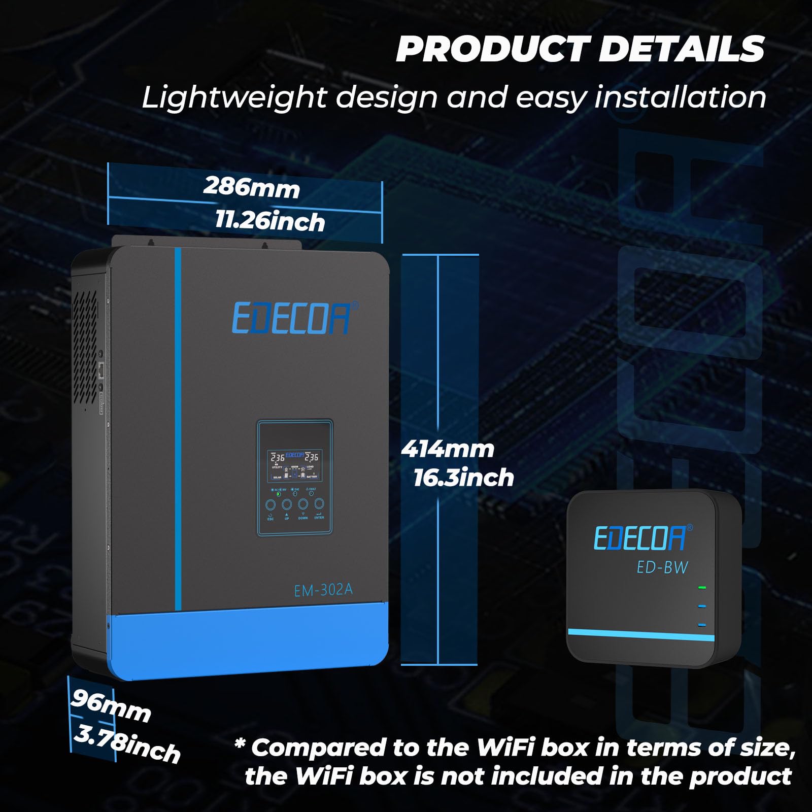EDECOA 3000w Inverter ibrido da 24v a 220v 230v 3.2KVA/3000W Caricatore solare MPPT 80A Onda Pura (Off-Grid) con caricabatterie, rete di priorità, regolatore di carica solare
