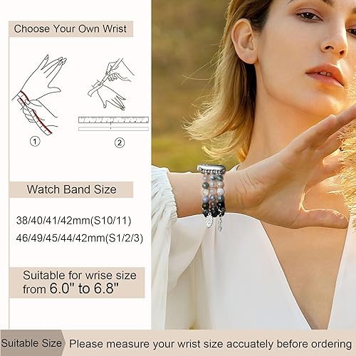 Miniatura 2 de Pulsera de piedra natural con cuentas para mujer, compatible con Apple Watch de 1.496 pulgadas, 1.575 pulgadas, 1.614 pulgadas, 1.654 pulgadas,