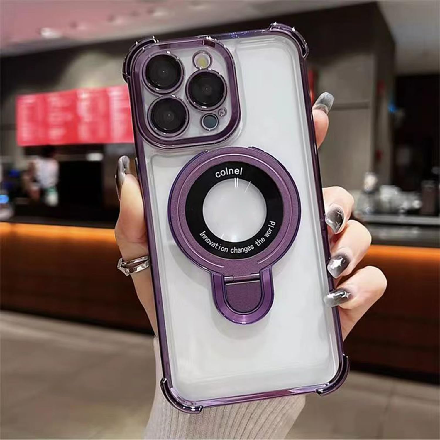 Accurateg.Uc24 Case for iPhone 15/14/13/12 Series, Airbag Four Corners Anti-Drop Magnetic Bracket Case Cover for iPhone (Purple,for iPhone 14 pro max)