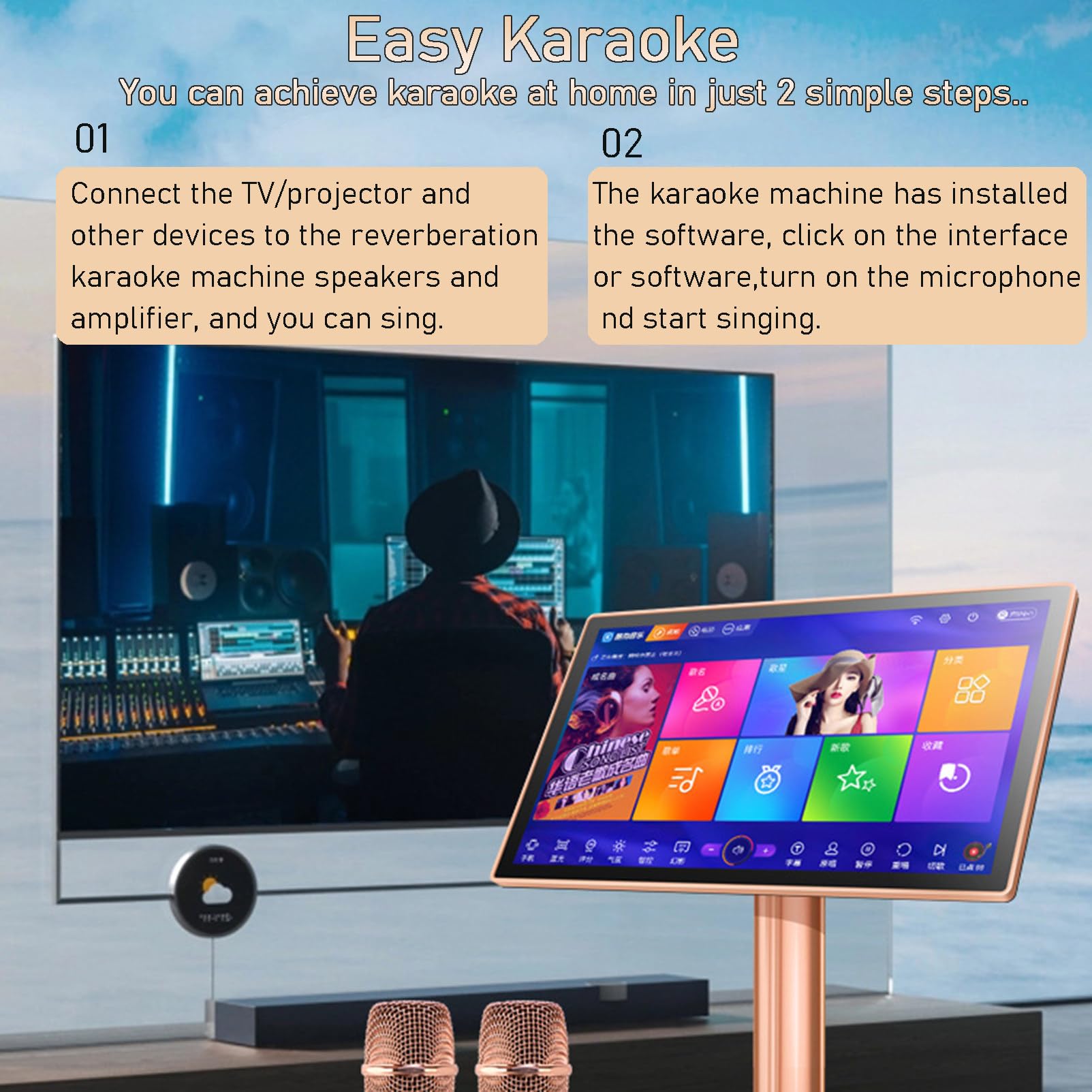 Sistem per Karaoke, Telecomando per Telefono con Touch Screen, Download Di Canzoni dal Cloud, Macchina per Karaoke Tutto In Uno, Lettore Karaoke KTV per Cantare,22inch-3TB