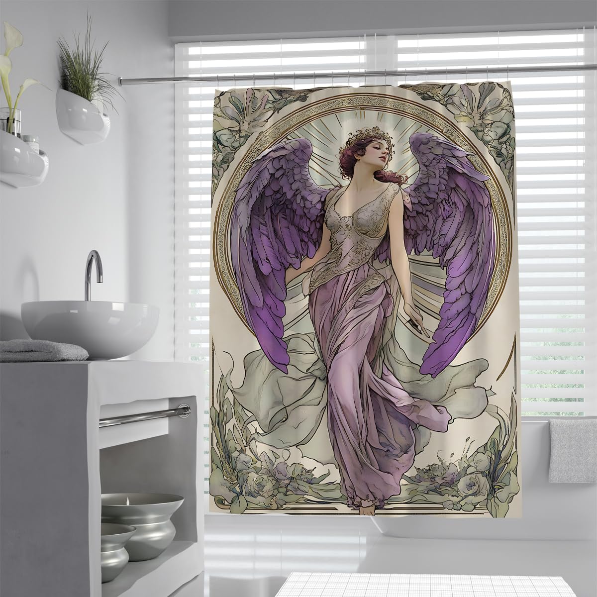 Vintage Shower Curtain Pretty Woman Print Bathroom Curtain with Hooks Machine Washable Waterproof Shower Stall Curtain for Home Bathroom Decor 120x180cm