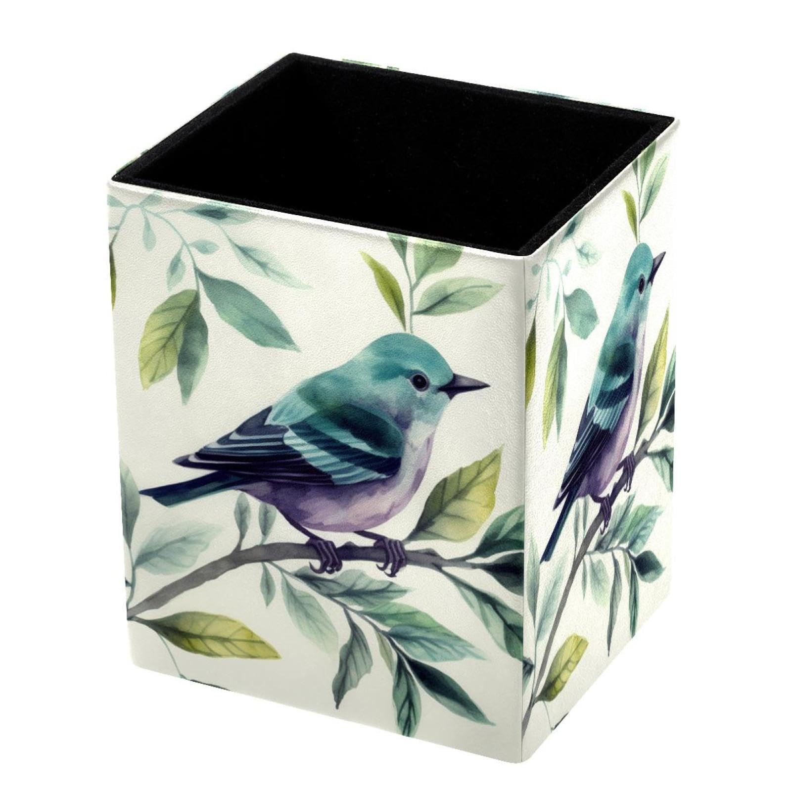 DragonBtu Desktop Pencil Holder, Watercolor Bird Rectangular Pencil Cup, Pencil Storage Bag Office Desk Supplies Case for School, Kids