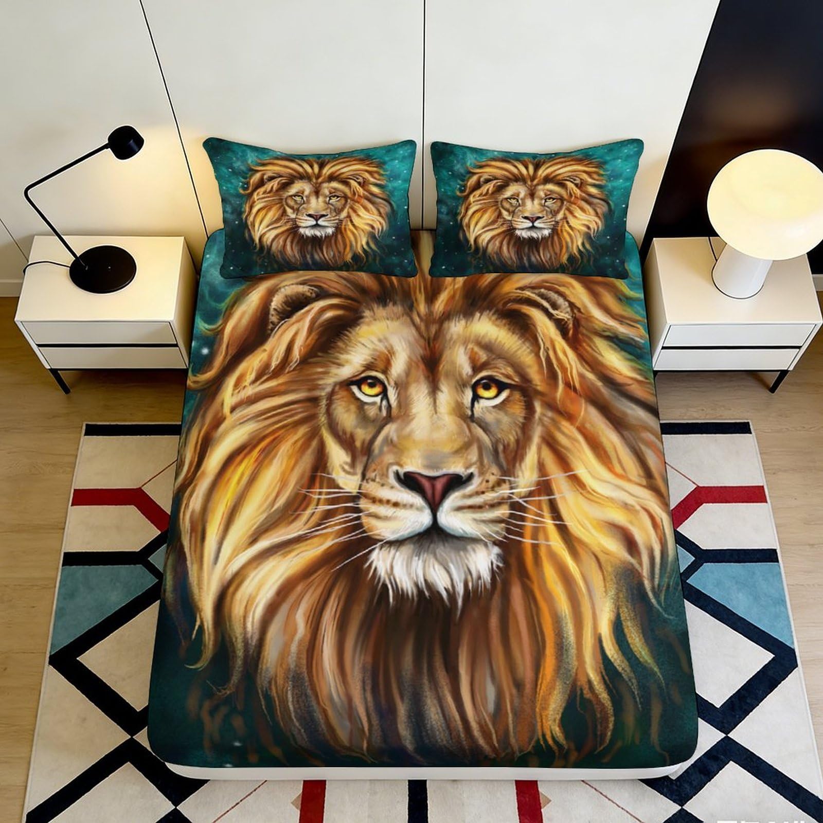 3D Printed Lion Mane Fitted Sheet Microfiber Soft Mattress Cover for Bedroom Dorm Artistic Animal Decor 90x200x25cm
