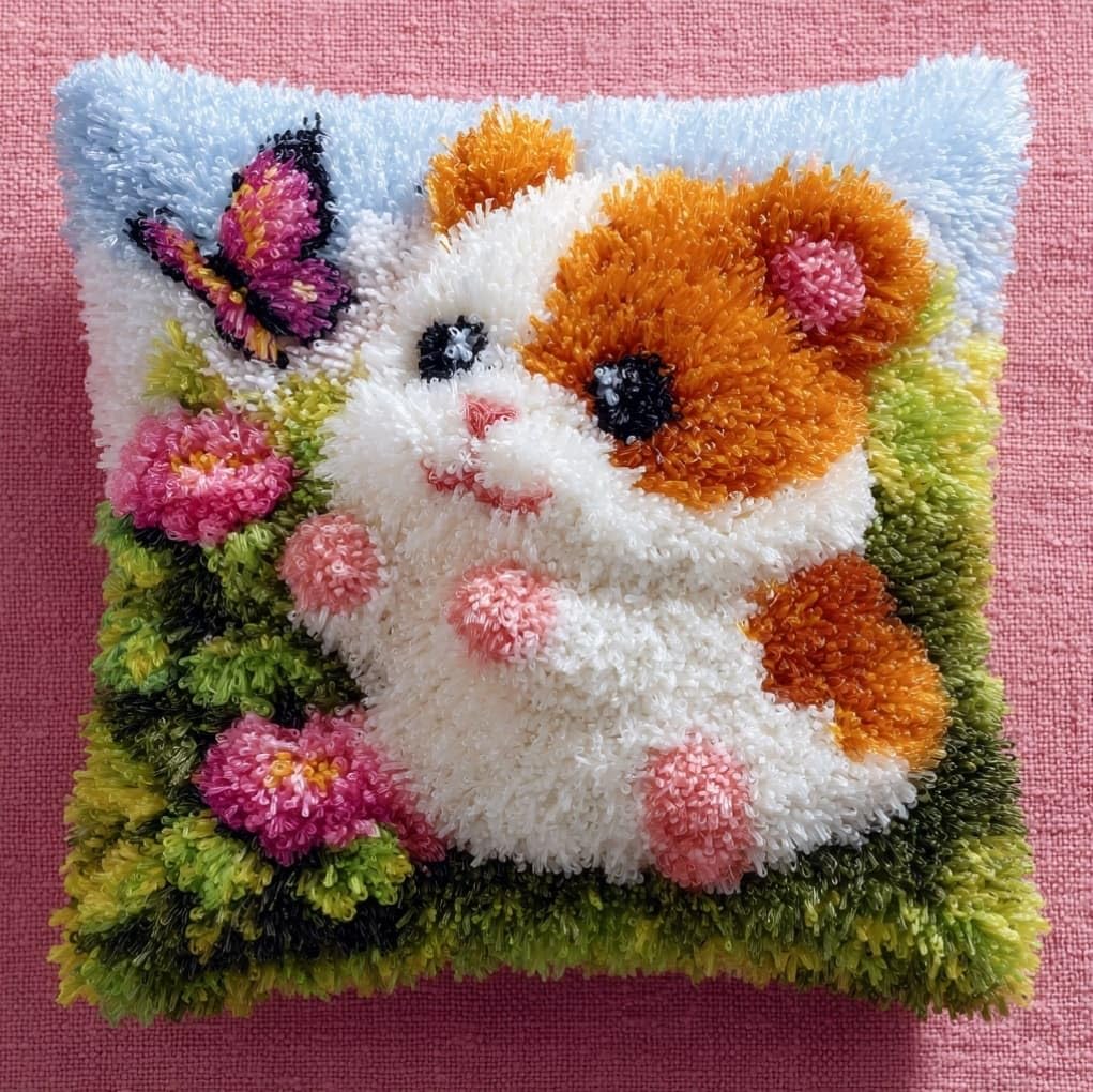AxiangziK Latch Hook Pillow Craft Kit,Hamsters and Butterflies