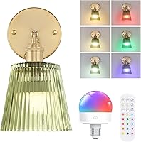Vista 10 de Juego de dos apliques de pared vintage a pilas, aplique de pared inalámbrico con rosa a pilas con control remoto, luz LED de pared RGB regulable