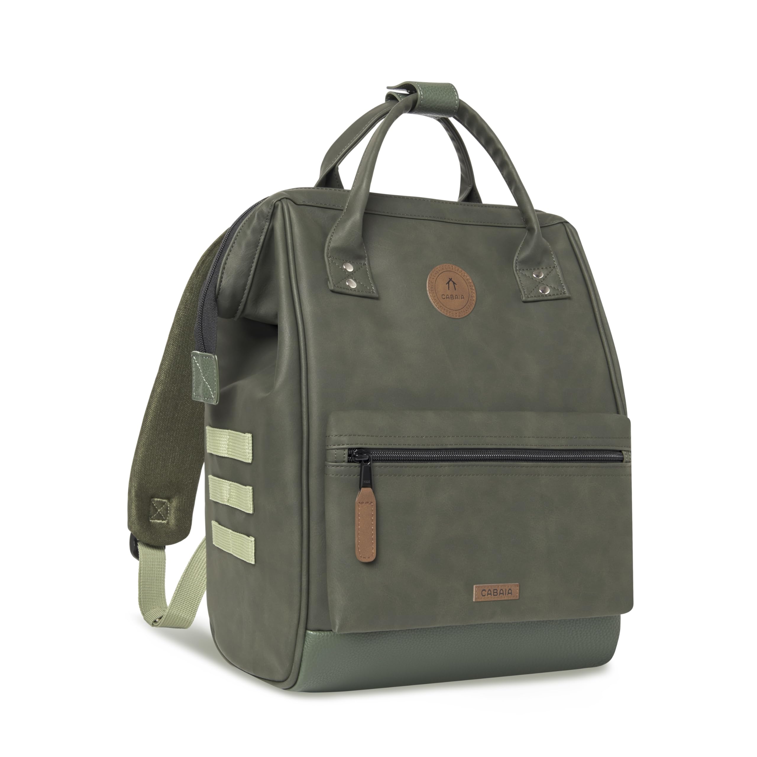 CABAIA - Sac à Dos Adventurer Busan - Medium 18L - Déperlant - Compartiment Ordinateur Portable 13" - 2 Poches - Certifié Vegan - Sac Voyage, Affaires, École pour Homme et Femme - Vert