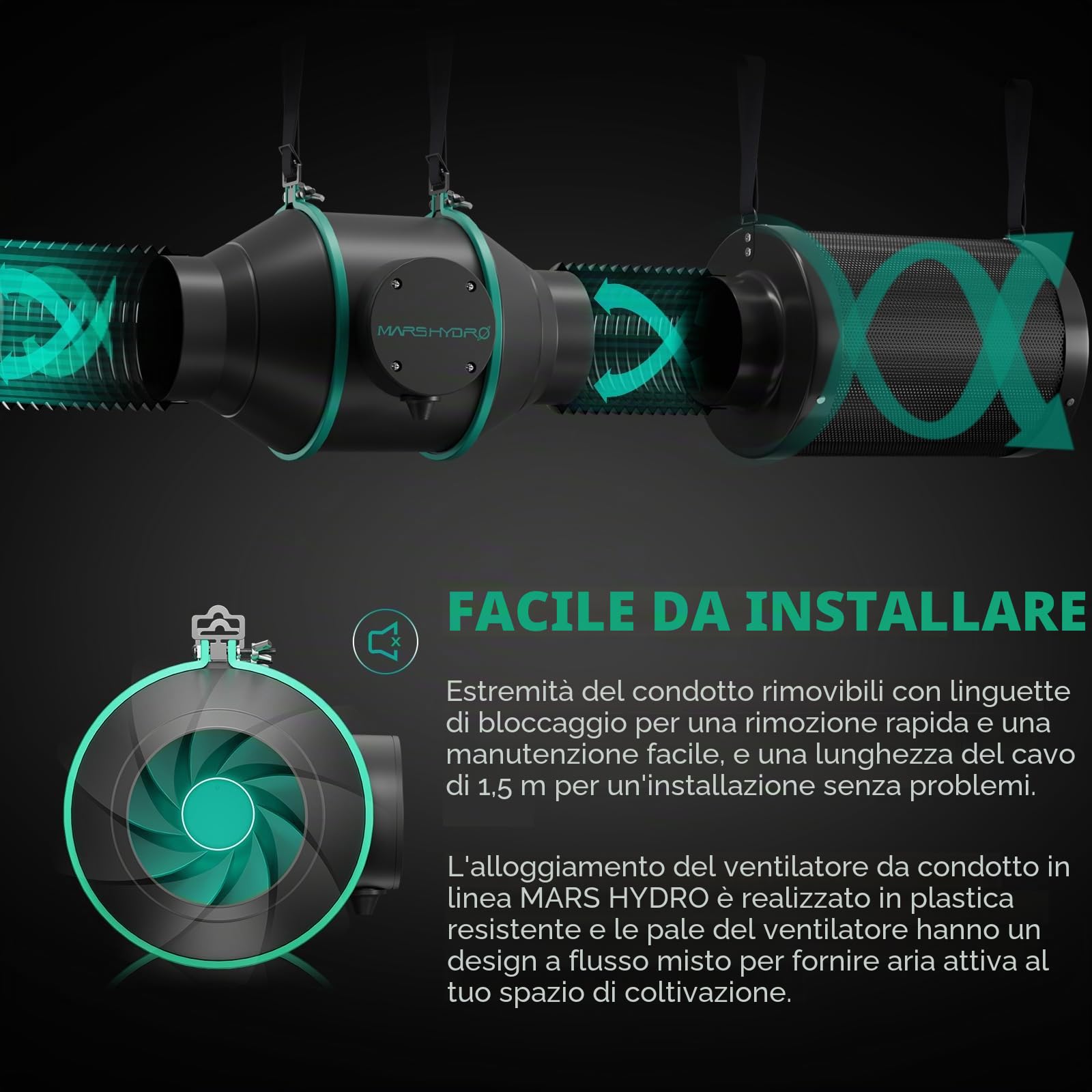 MARS Hydro Kit Filtrazione Aria Intelligente 10cm, Ventilatore Inline con Controllore Temp/Umid iControl, Controllo Remoto App, Filtro Carbonio, Sistema Ventilazione Tenda Coltivazione Idroponica
