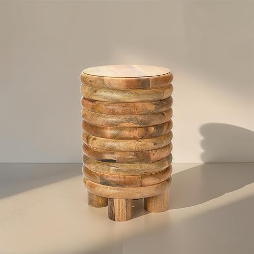 Miniatura 2 de Creative Co-Op Dossier - Taburete de madera maciza de inspiración vintage para usar, taburete con acabado natural