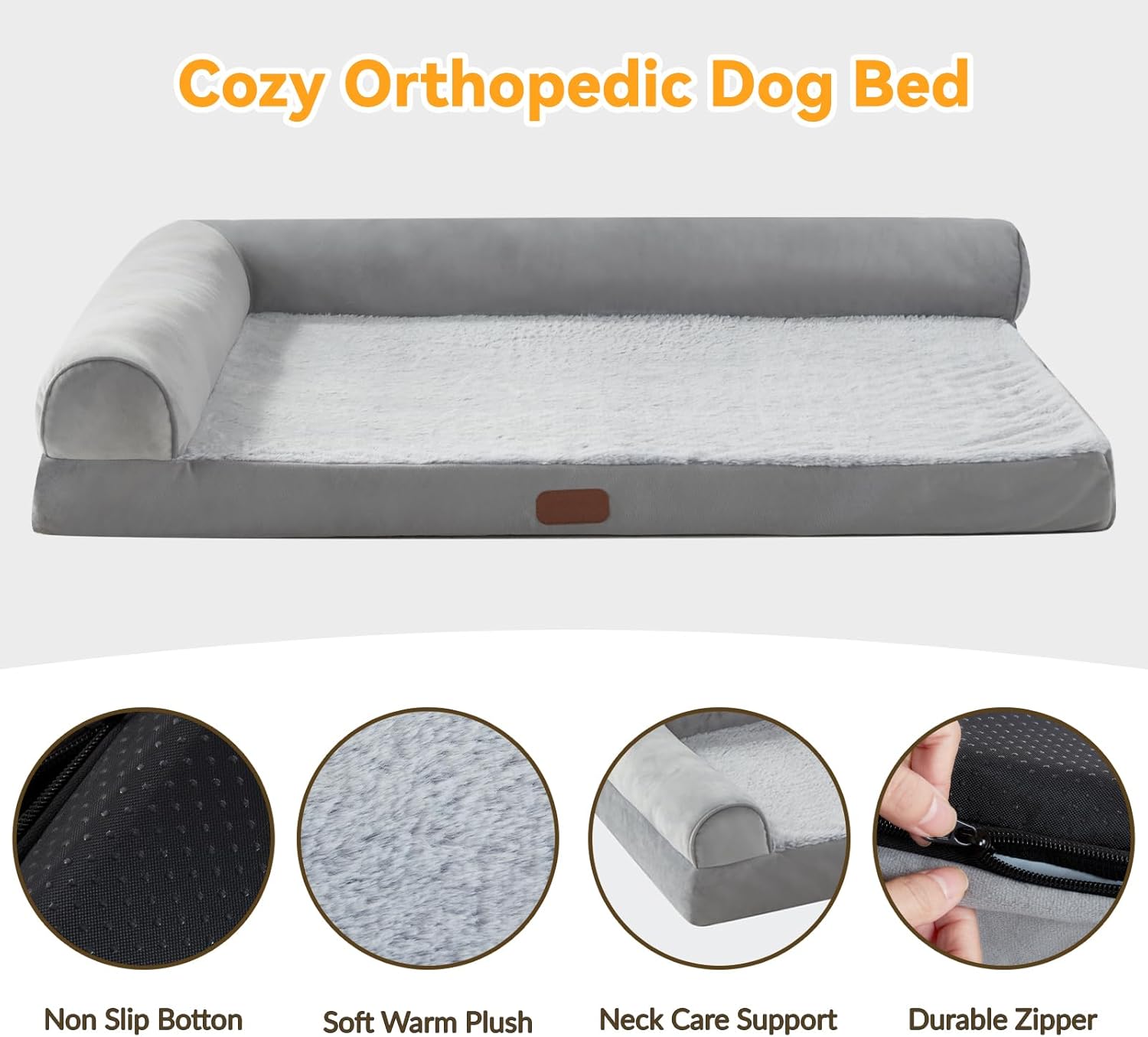 review X-Large Memory Foam L Shaped Dog Bed,Supportive Orthopedic Pet Couch Bed Waterproof Non-Slip Bottom Dog Bed with Removable Washable Cover- Sleep Surface 35