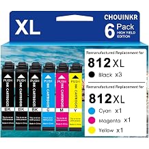 Remanufactured Ink Cartridge Replacement for Epson 812XL Ink Cartridges 812 with Workforce Pro WF-7310 WF-7820WF-7840 EC-C7000 Printer 3 Black Cyan Magenta Yellow