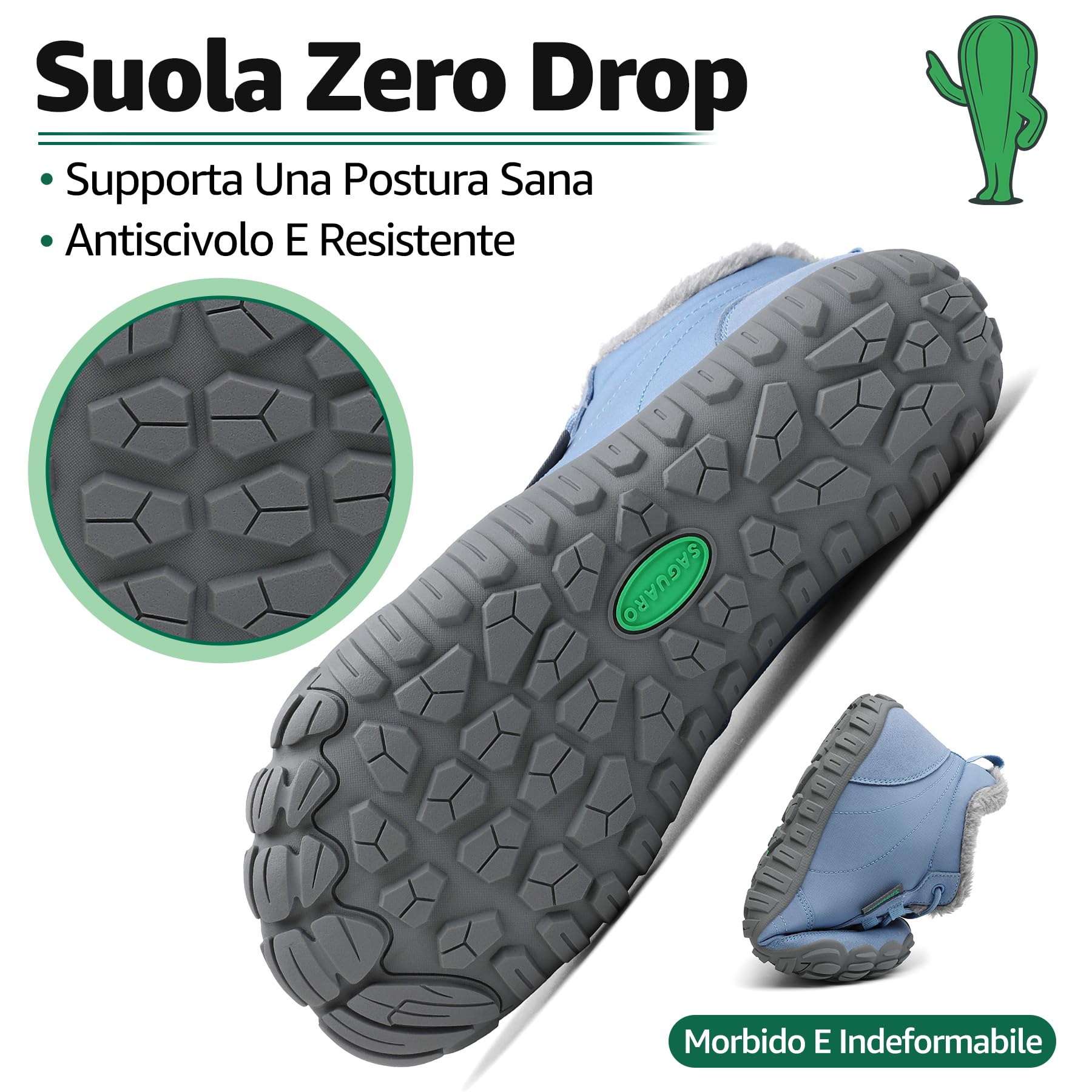 SAGUARO Barefoot Scarpe Invernali Caldo Stivali Neve per Uomo Donna,Gr.36-48