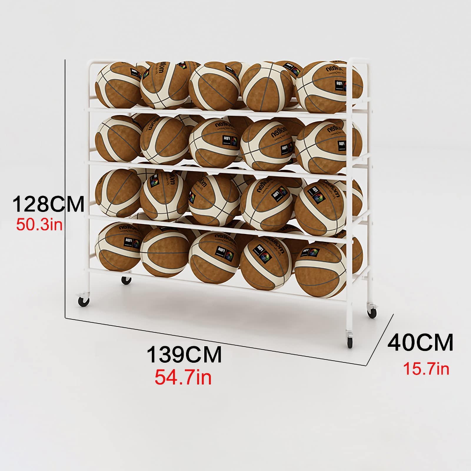Carrello di stoccaggio della palla sportiva per palloni da basket e palloni sportivi Supporto in metallo multistrato per squadre e comodo attrezzatura sportiva nizer