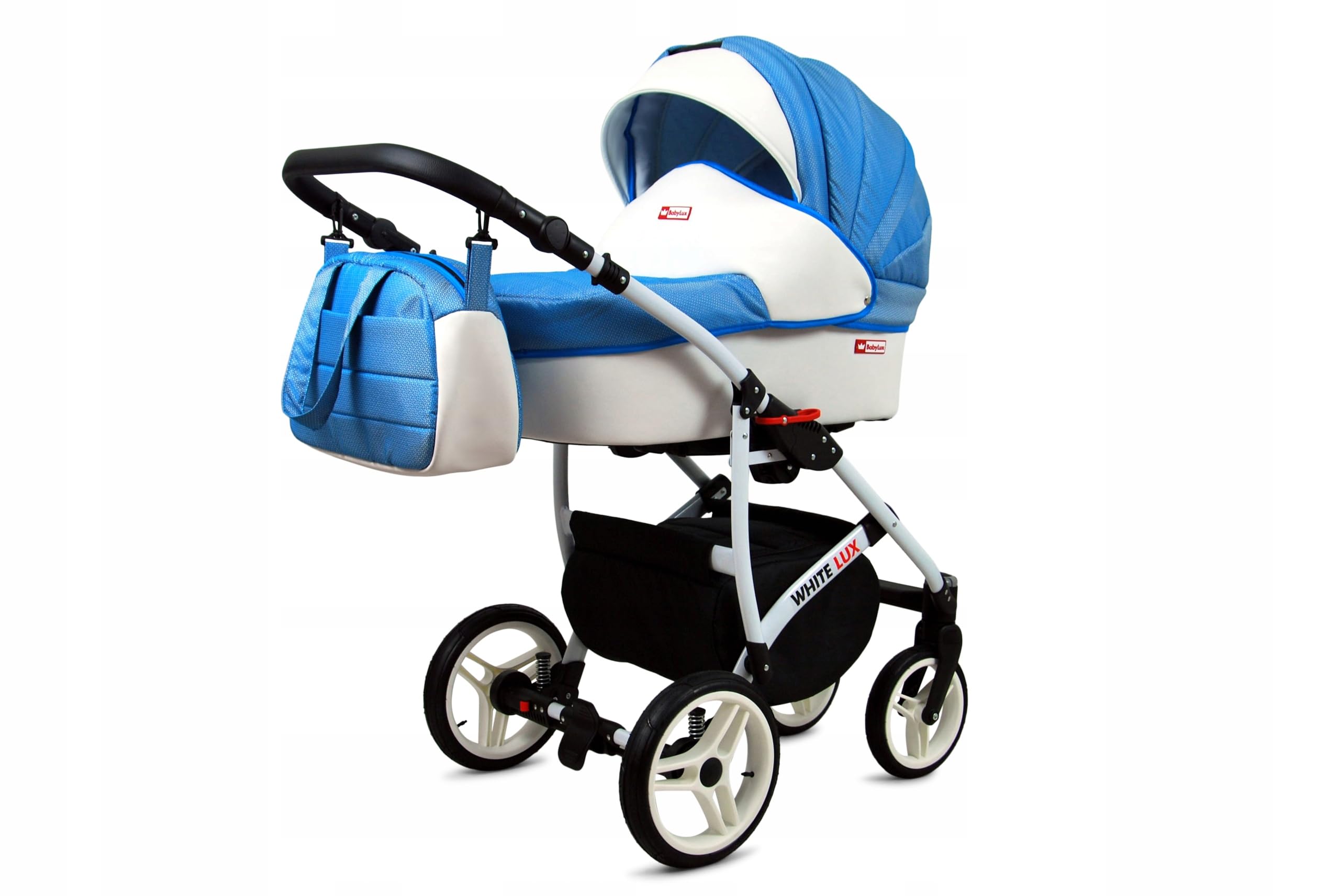 BabyLux® Kinderwagen Set 3 in 1 - White Lux - incl. Babywanne, Buggy Sportsitz, Auto-Babyschale - Autositz - Kinderwagenset - Kombikinderwagen mit Wickeltasche, Regenschutz usw.