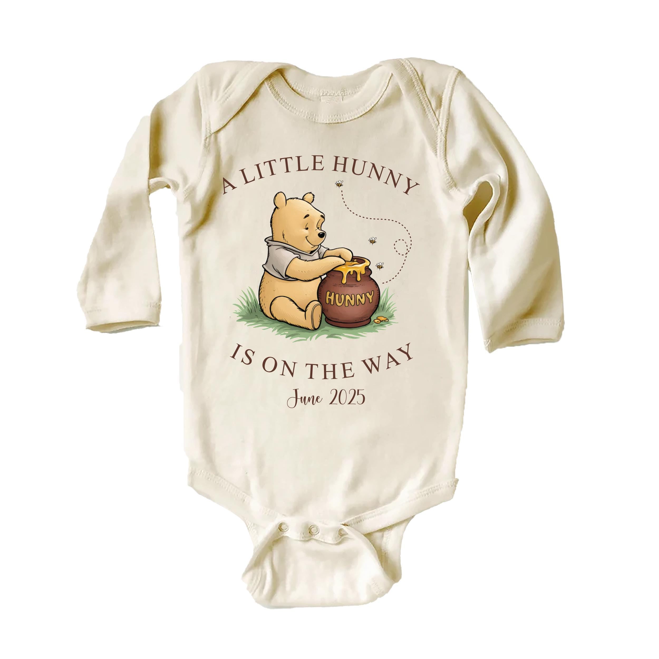 Voila Print A Little Hunny Is on the Way Onesie, Baby Bodysuit, Baby Shirt, Toddler Sweatshirt - Custom Pooh Bear Announcement Outfit
