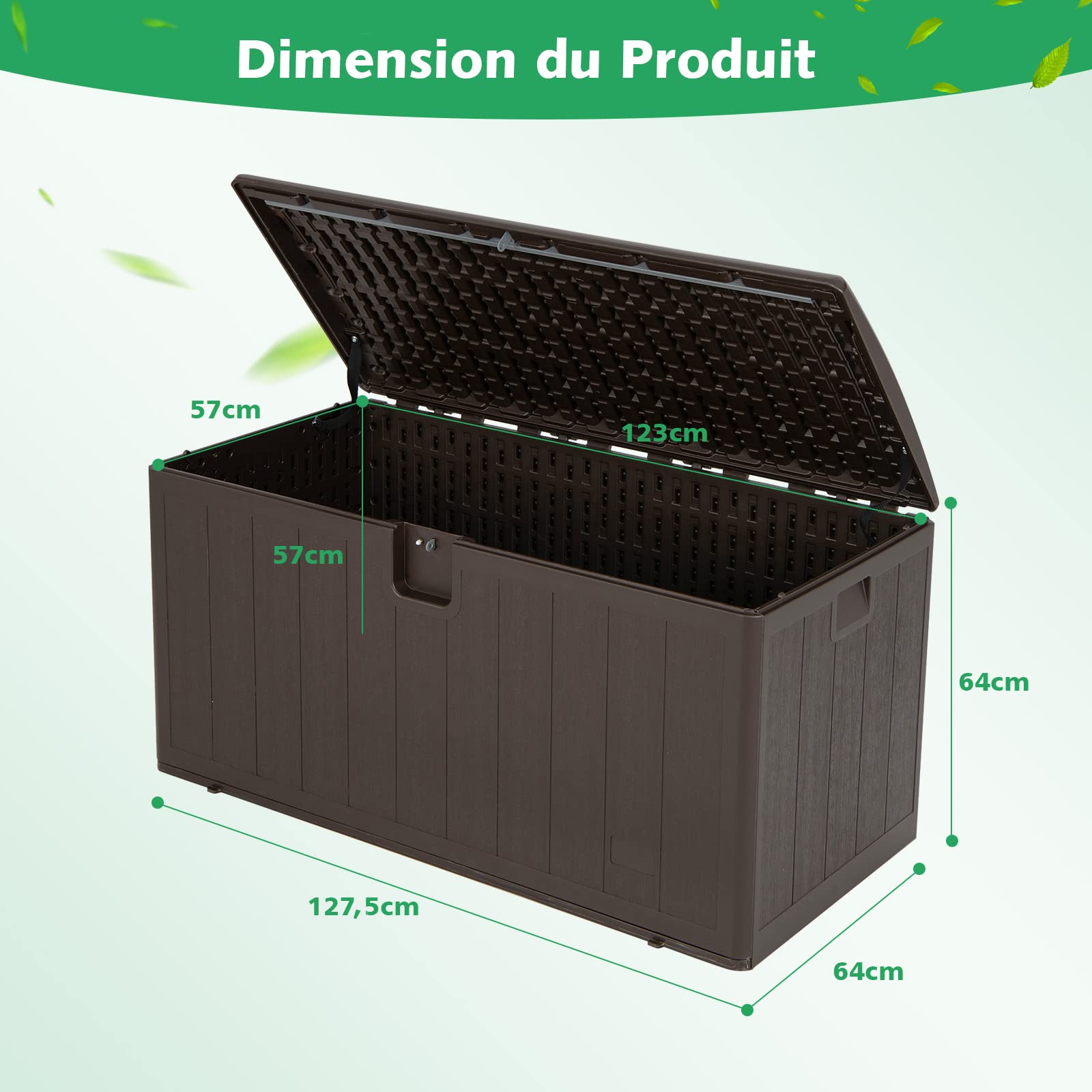 GOPLUS 400 L Coffre de Jardin Extérieur, Coffre de Rangement pour Patio avec Couvercle Verrouillable pour Maison Piscine Jardin,128 x 64 x 64 cm,