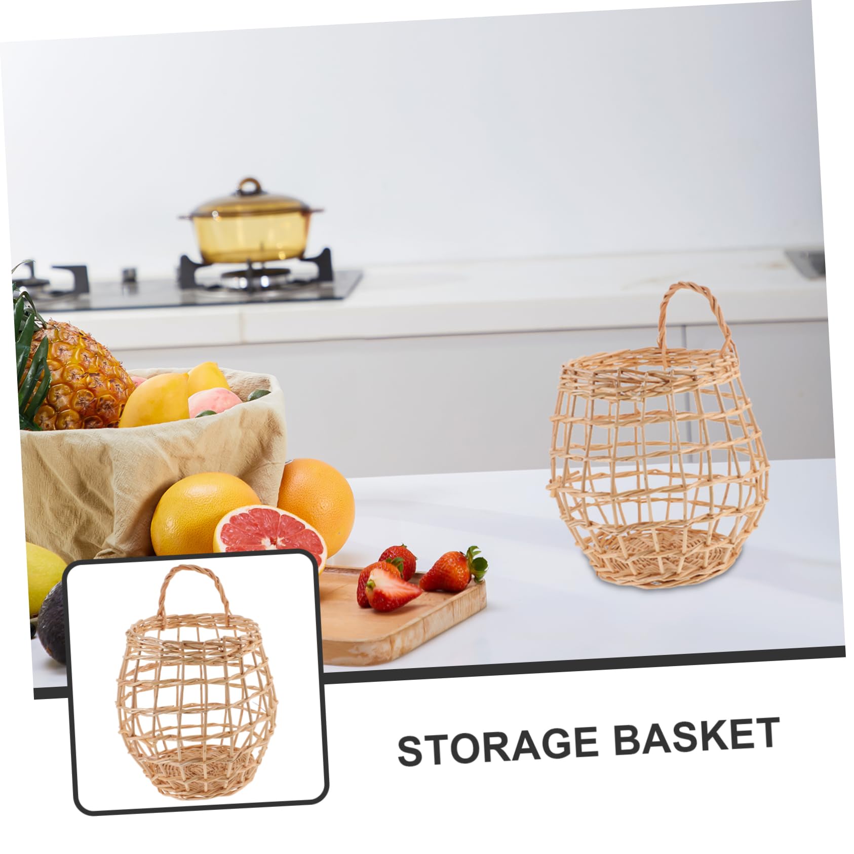 3kawałki Koszyk Woven Basket Do Zawieszenia Ścianie Rattanowy Koszyk Jajka i Czosnek Stylowy Dekoracyjny Akcesorium Kuchenne Kolor Losowy