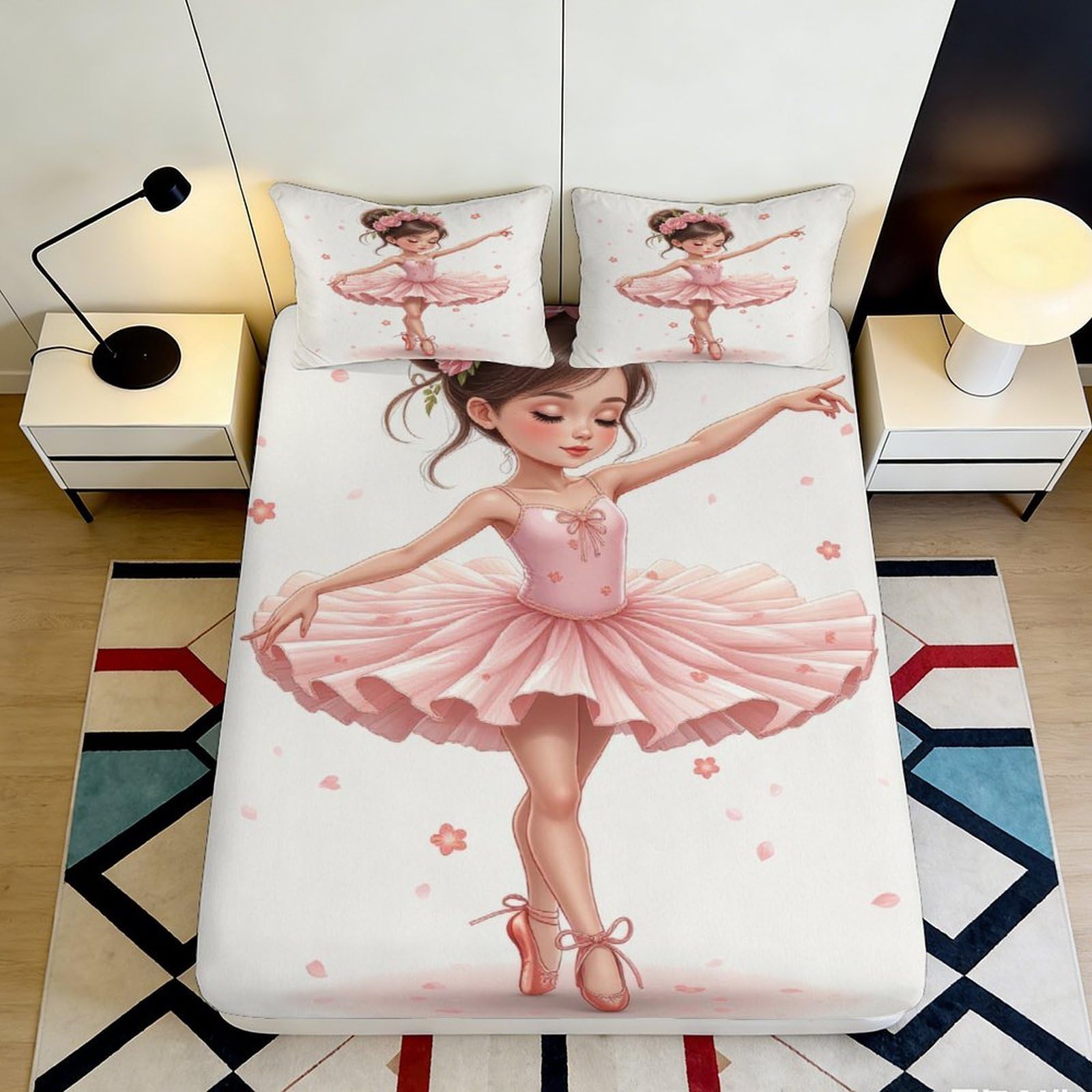 3D Printed Ballerina Pink Fitted Sheet Microfiber Soft Bedroom Decor Ballet Girl Mattress Cover for Home Dorm 90x200x25cm