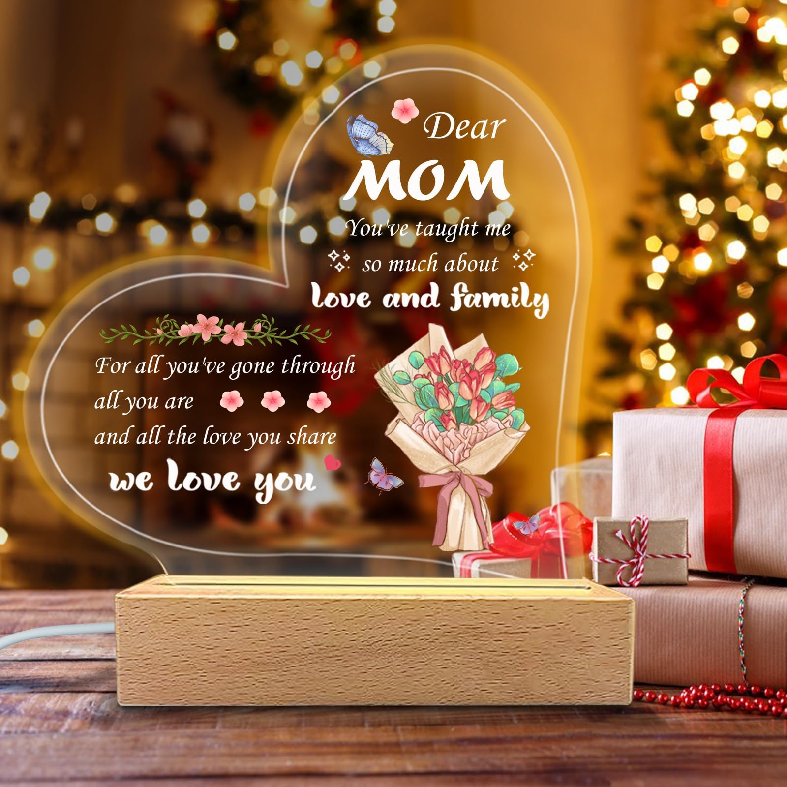 Mother's Day Gift, Gifts for Mom from Daughter Son - Mom Birthday Gifts Night Light, Mom Gifts for Valentines, Christmas, Thanksgiving, Acrylic Night Lamp Gifts for Mom, Stepmom