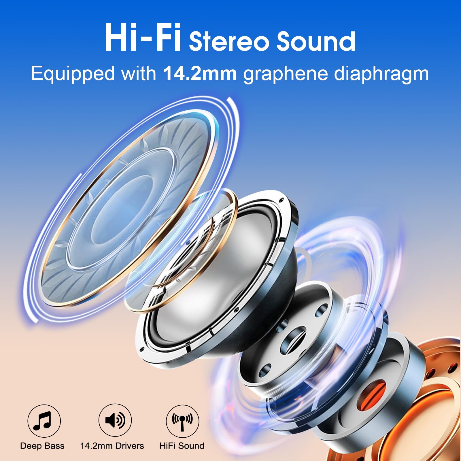 Aptkdoe Auricolari in-ear, senza fili, per sport, Bluetooth 5.4, con microfono ENC, 75 ore di autonomia, personalizzazione tramite app, stereo Hi-Fi, impermeabili IP7, con ganci per le orecchie, per