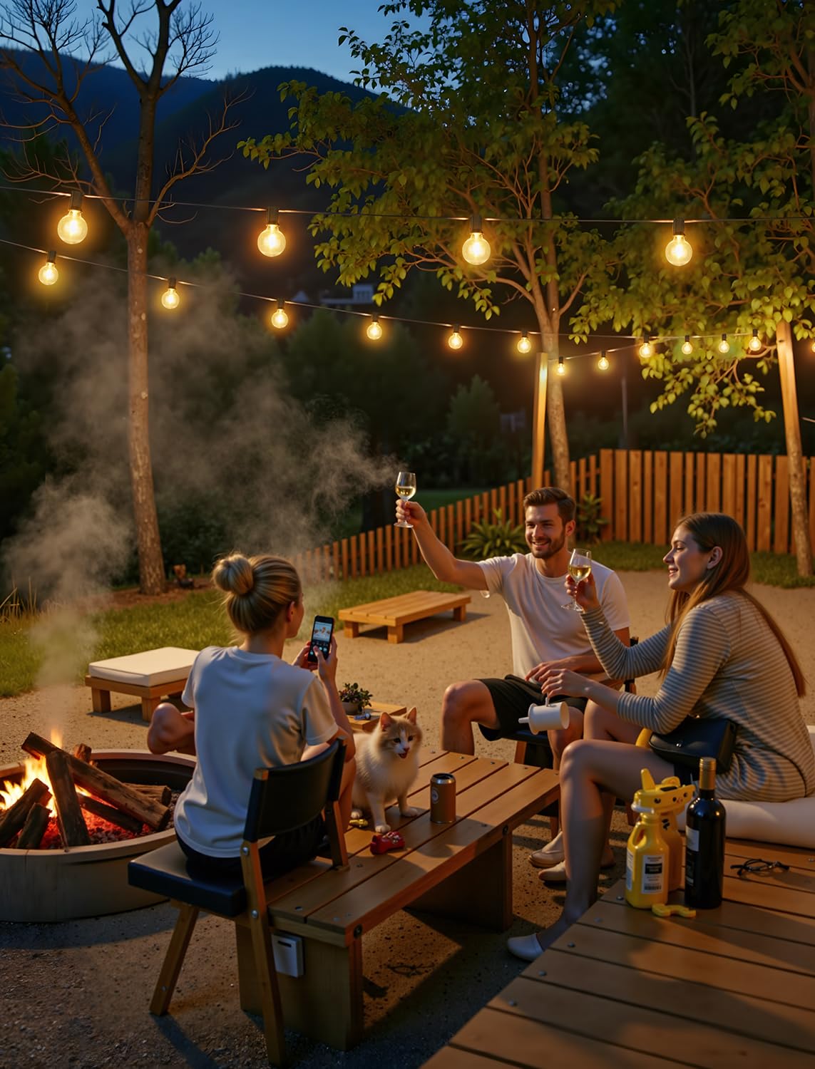Larkvue Solar-Lichterkette für den Außenbereich, mit Fernbedienung, wasserdicht, dimmbar, 3 Modi, Terrassenlichter mit 20 + 2 LED G40 Glühbirnen für Café, Bistro, Schwarz