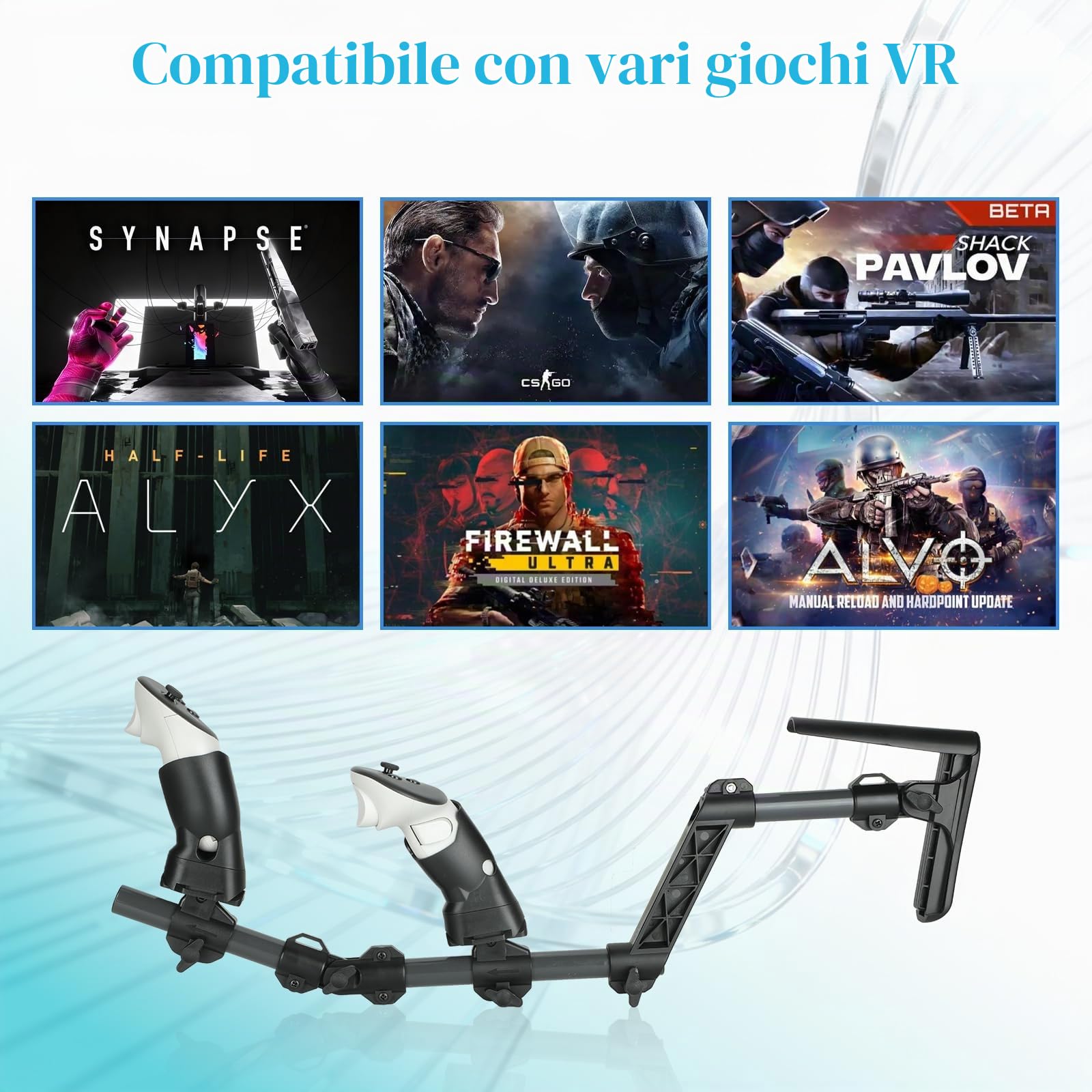 Gun Stock per MetaQuest 3, VR Gunstock Compatibile con Le impugnature del Controller VR Meta Quest3 per Migliorare la stabilità e Il Controllo Adattatore Magnetico per Fucile Stock