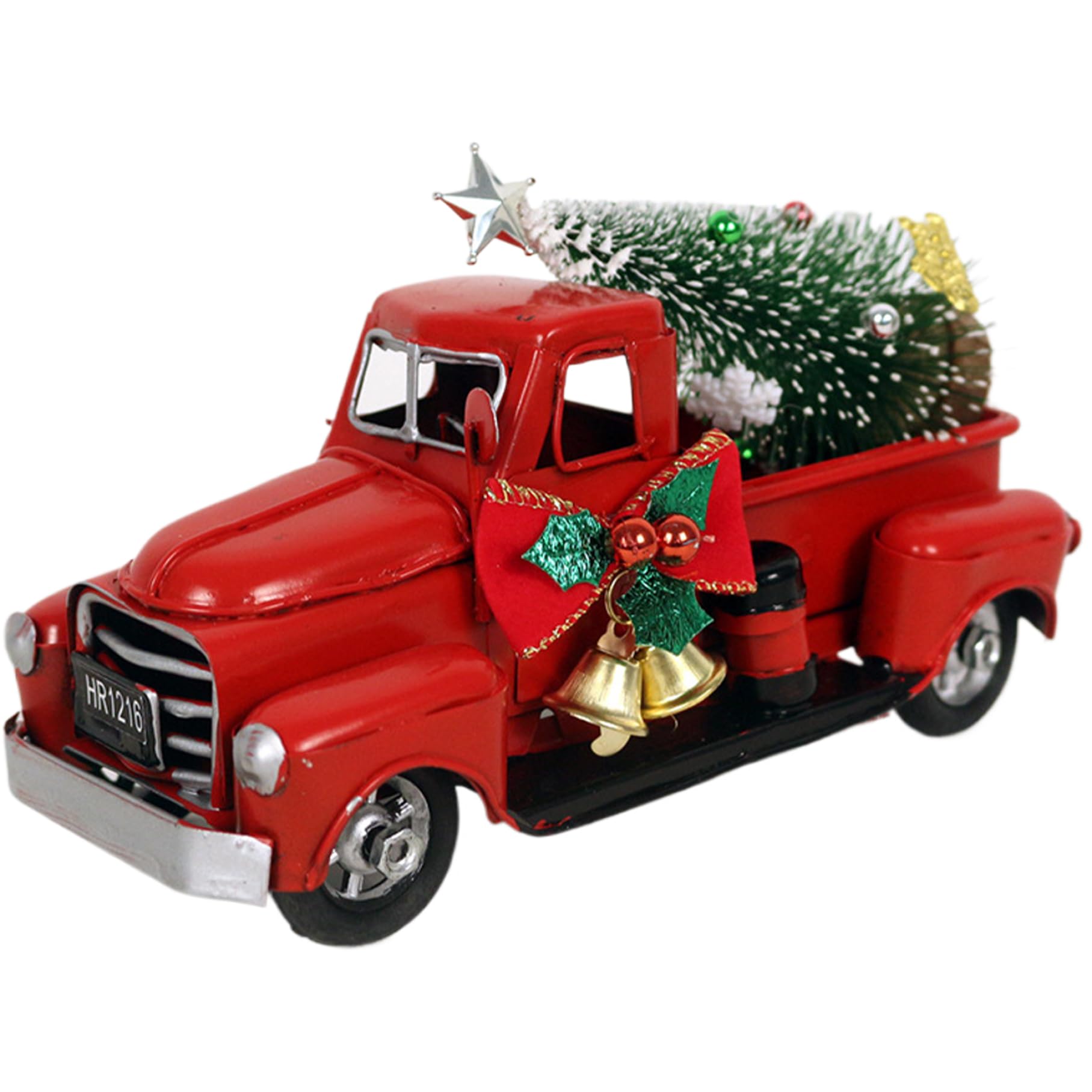 Camión rojo navideño de granja para decorar la mesa del comedor y crear un ambiente acogedor